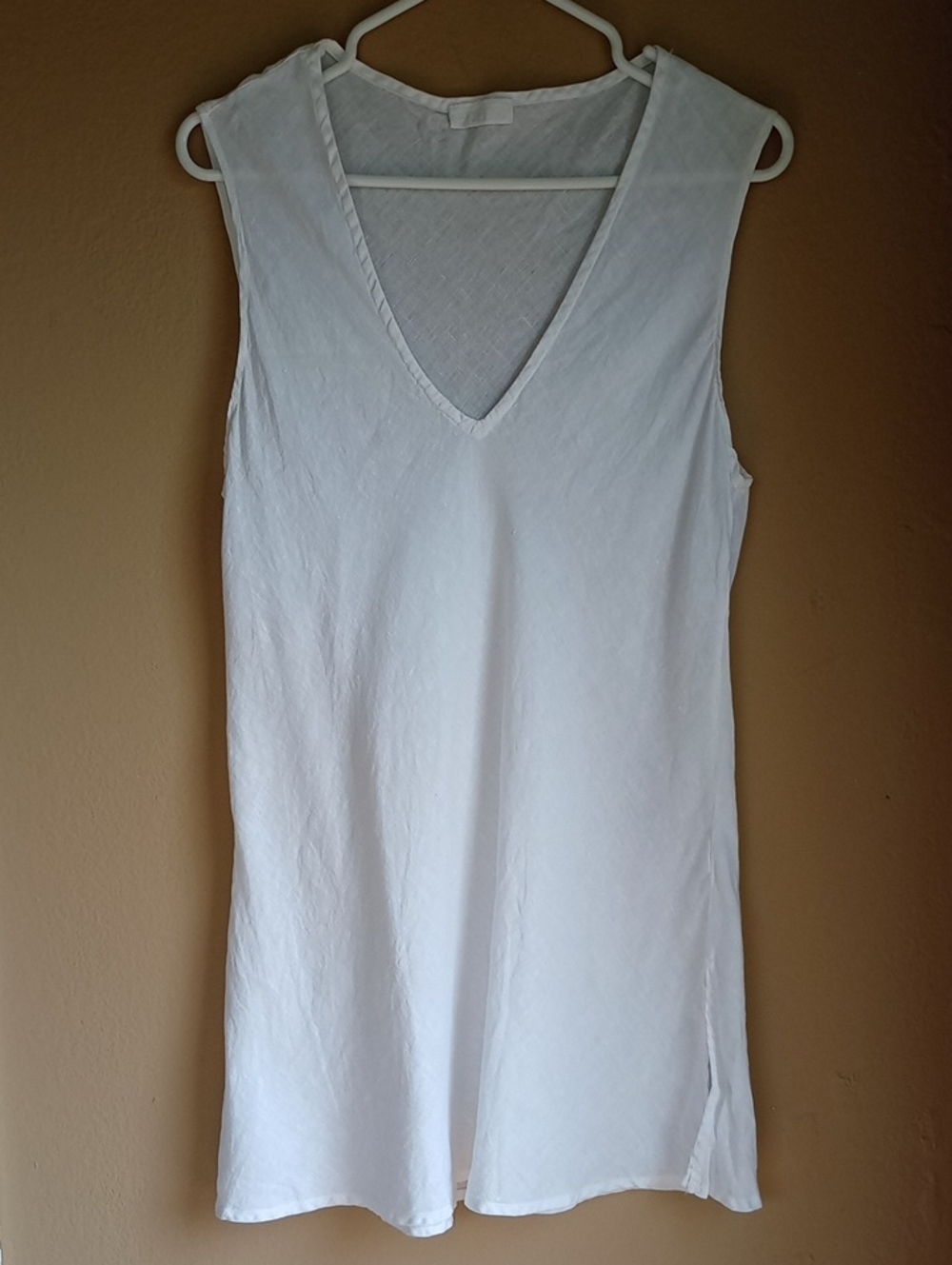 CP Shades White Linen Long Line Laggenlook Style Lightweight Tank Size S